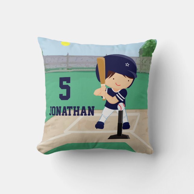 Personalized Cute Baseball cartoon player Throw Pillow (Front)