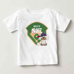 Personalized Cute Baseball Puppy Dog 1st Birthday Baby T-Shirt