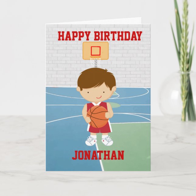 Personalized Cute basketball Birthday Card (Front)