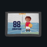 Personalized Cute basketball Tri-fold Wallet<br><div class="desc">We can create this in any basketball uniform color or change any element of the boy as required. A cute basketball design for any Birthday party of a future basketball player or basketball fan, featuring a young basketball player wearing amd holding a basketball on a basketball court. Perfect for any...</div>