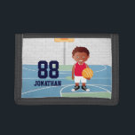 Personalized Cute basketball Tri-fold Wallet<br><div class="desc">We can create this in any basketball uniform color or change any element of the boy as required. A cute basketball design for any Birthday party of a future basketball player or basketball fan, featuring a young basketball player wearing amd holding a basketball on a basketball court. Perfect for any...</div>