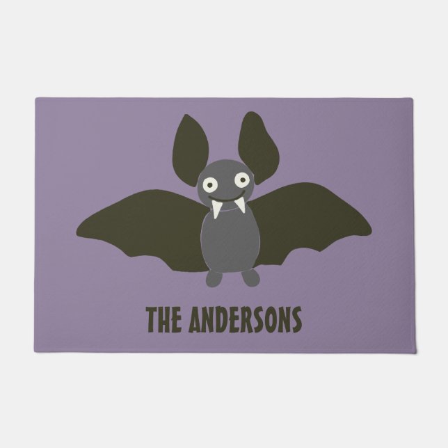 Personalized Cute Bat Cartoon Smoky Purple Doormat (Front)