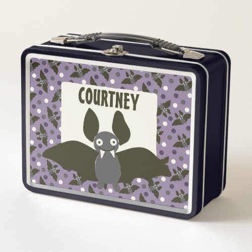 Personalized Cute Bat Cartoon Smoky Purple Metal Lunch Box