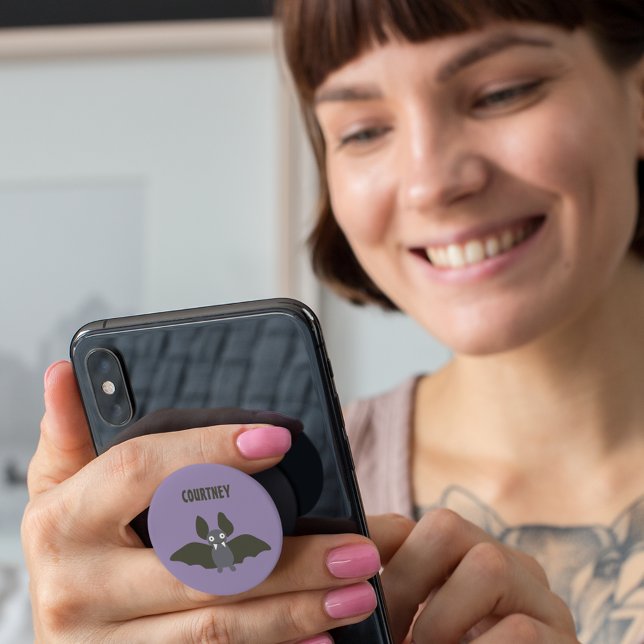 Personalized Cute Bat Cartoon Smoky Purple PopSocket (Creator Uploaded)