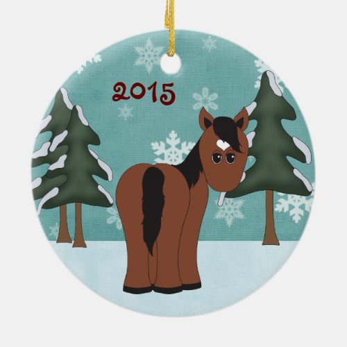 Personalized Cute Bay Horse Winter Ornament