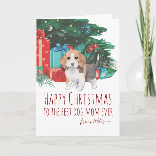 Personalized Cute Beagle Puppy Christmas Holiday Card (Front)
