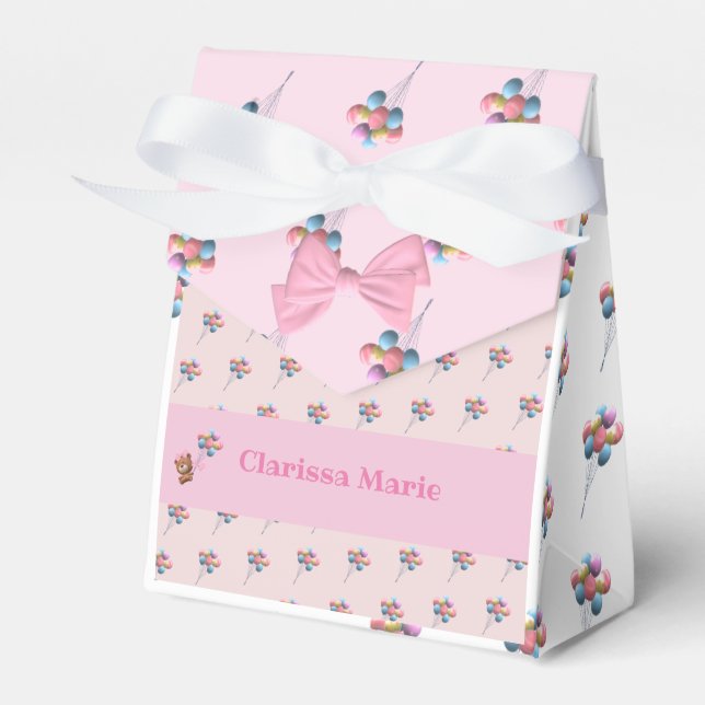 Personalized Cute Bear and Balloons   Favor Boxes (Front Side)