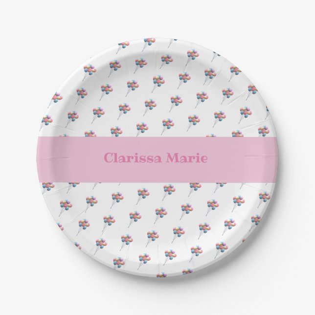Personalized Cute Bear and Balloons Paper Plates (Front)