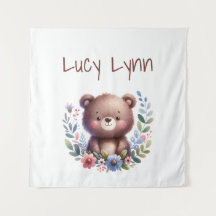 Personalized Cute Bear Cub Nursery Wall Art