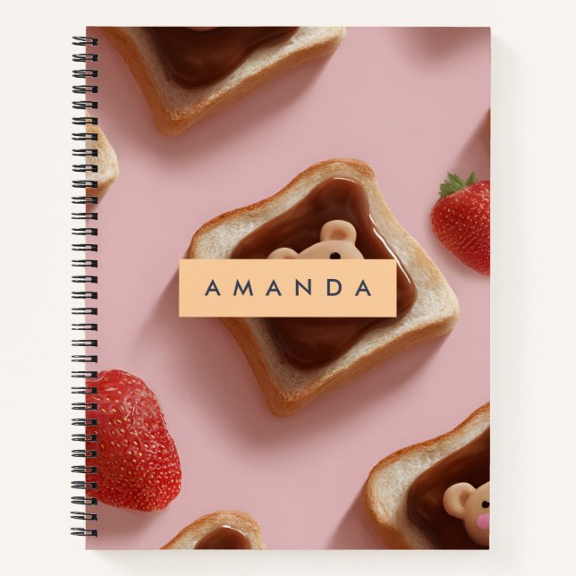 Personalized Cute Bear Toast Pattern Notebook (Front)