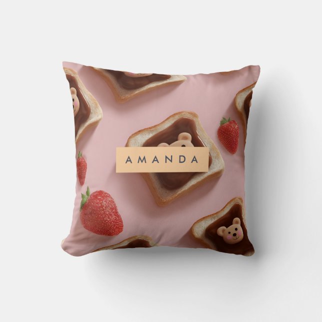 Personalized Cute Bear Toast Pattern Throw Pillow (Front)