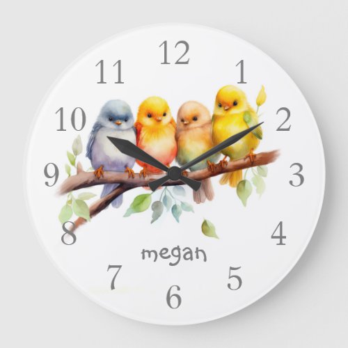 Personalized Cute Birds Large Clock