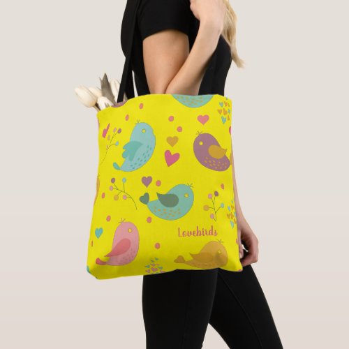 Personalized Cute Birds Love Hearts Tote Bag