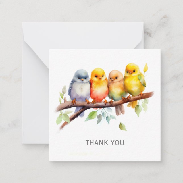Personalized Cute Birds Thank You Note Card (Front)