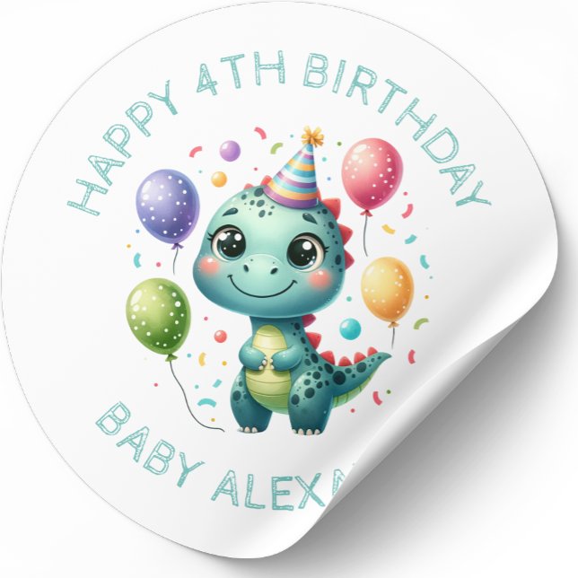 Personalized Cute Birthday Dinosaur  Classic Round Sticker (Creator Uploaded)