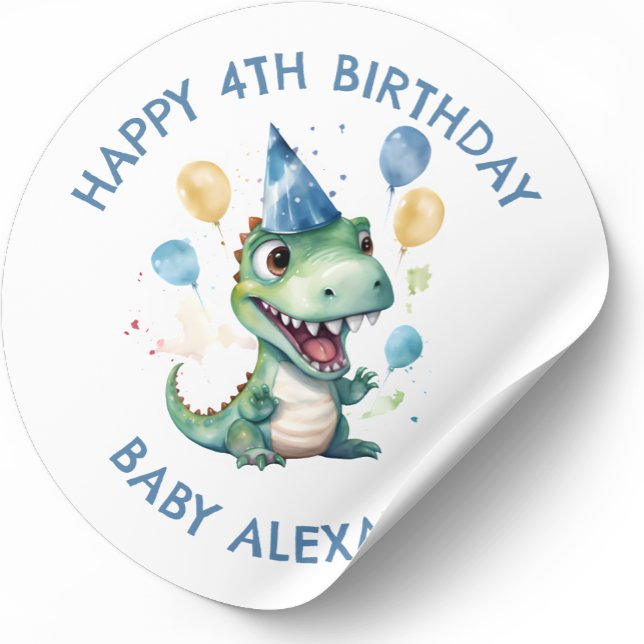 Personalized Cute Birthday Dinosaur  Classic Round Sticker (Creator Uploaded)