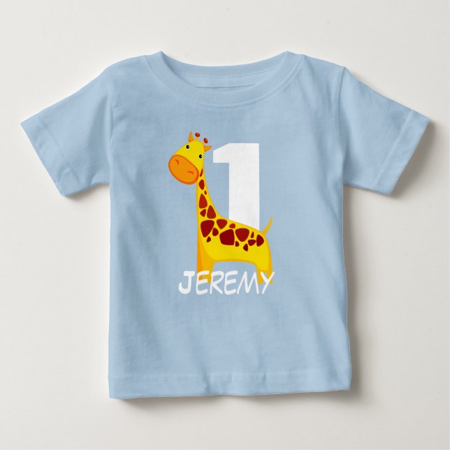 Personalized Cute Birthday Giraffe Baby T-Shirt (Front)