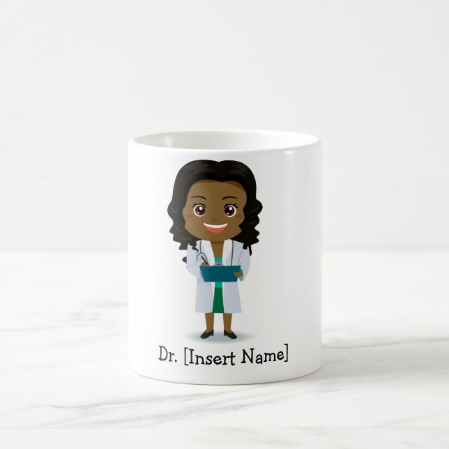 Personalized Cute Black / African Female Doctor Coffee Mug (Center)