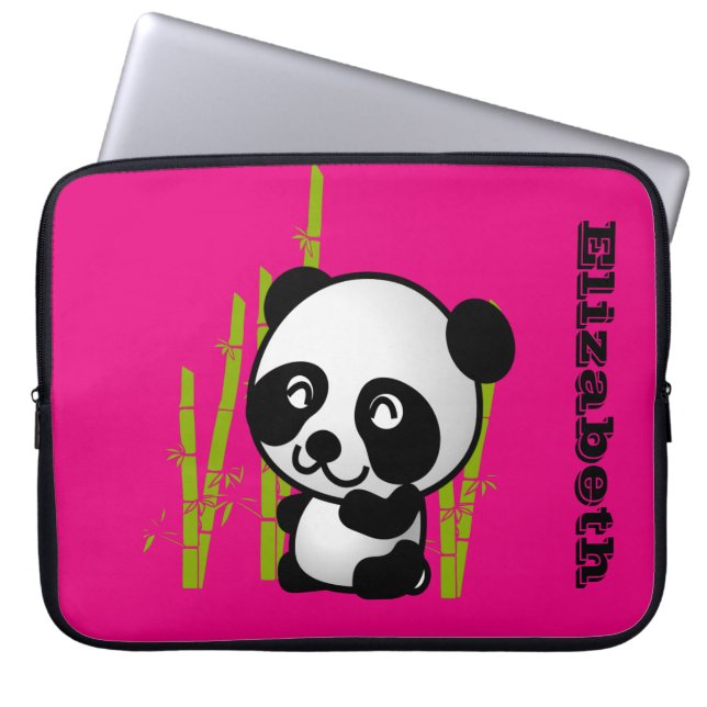 Personalized Cute black and white happy panda bear Laptop Sleeve (Front)