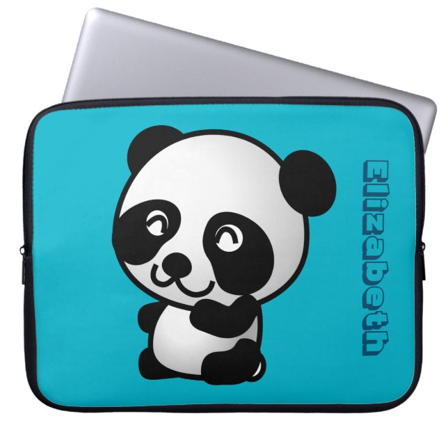 Personalized Cute black and white happy panda bear Laptop Sleeve (Front)