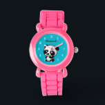 Personalized Cute Black and White Panda Bear Watch<br><div class="desc">A cute and adorable illustration of a black and white panda bear sitting down and looking happy,  friendly and lovable. Turquoise blue background. Personalize with your own name.</div>
