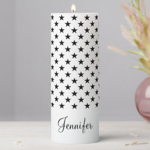 Personalized Cute Black And White Stars Pattern Pillar Candle