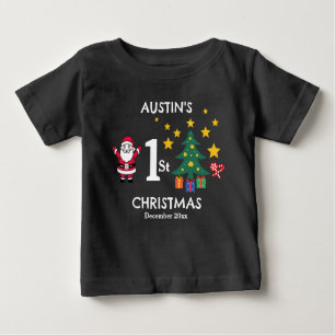 Personalized Cute Black Baby Boy's 1st Christmas  Baby T-Shirt