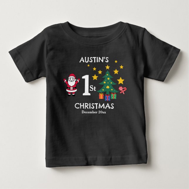 Personalized Cute Black Baby Boy's 1st Christmas  T-Shirt (Front)