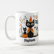 Personalized Cute Black Cat & Ghost Halloween