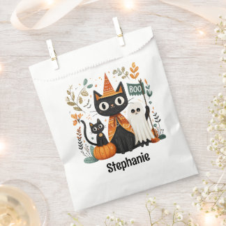Personalized Cute Black Cat & Ghost Halloween Favor Bag