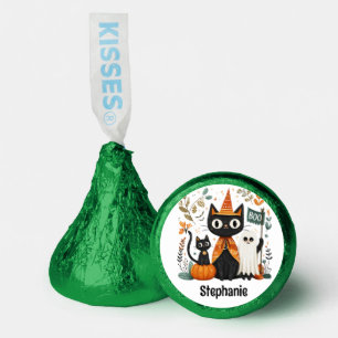 Personalized Cute Black Cat & Ghost Halloween Hershey®'s Kisses®