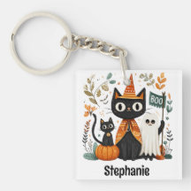 Personalized Cute Black Cat & Ghost Halloween