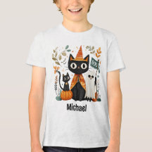 Personalized Cute Black Cat & Ghost Halloween