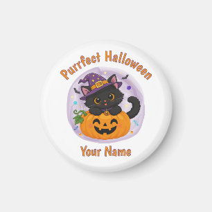 Personalized Cute Black Cat Halloween Magnet
