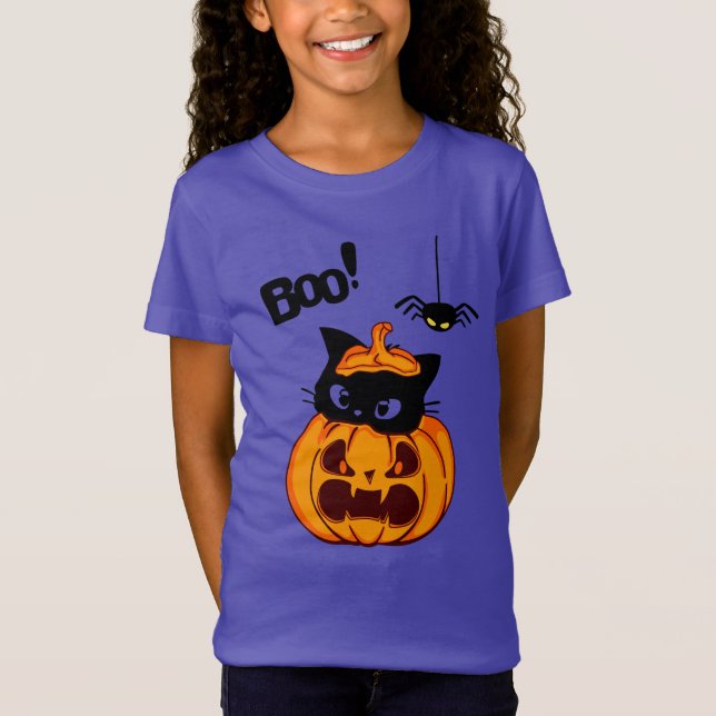 Personalized Cute Black Cat in Pumpkin Halloween  T-Shirt (Front)