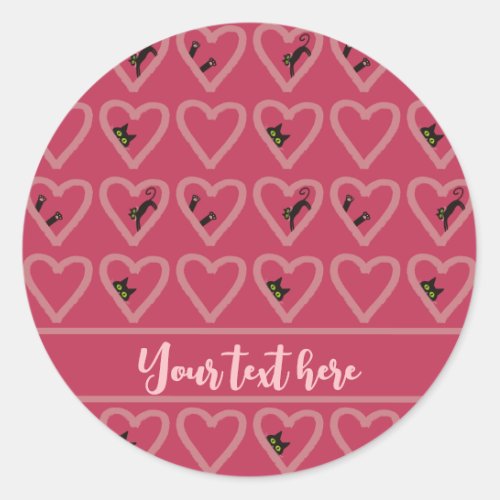 Personalized Cute Black Cat Love Hearts Template Classic Round Sticker