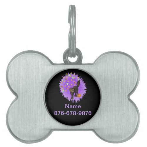 Personalized Cute Black Cat on Purple pumpkins Pet Tag