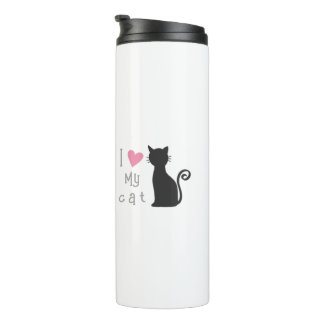 Personalized cute black cat with lovely pink heart thermal tumbler