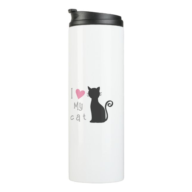 Personalized cute black cat with lovely pink heart thermal tumbler (Rotated Right)