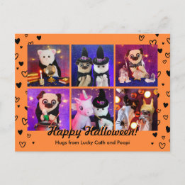 Personalized Cute Black Hearts Halloween Photo Postcard