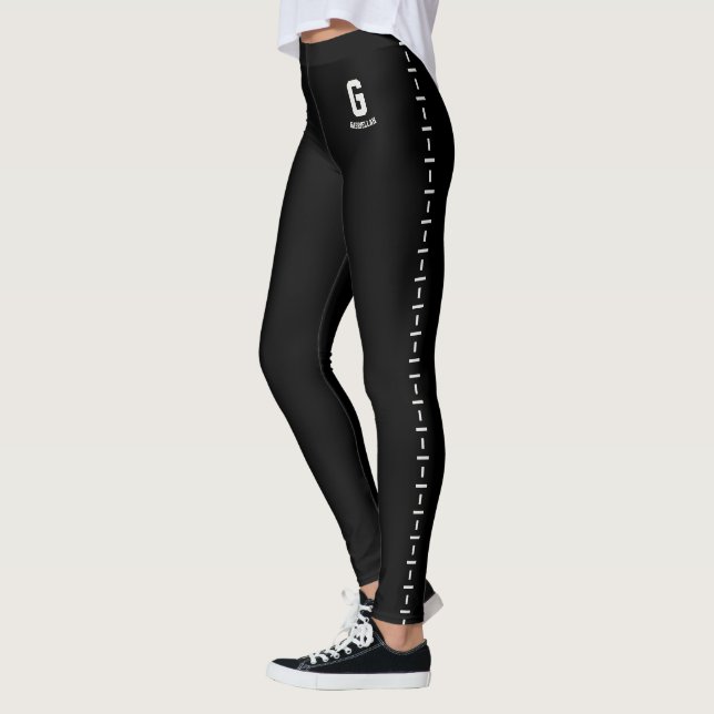 Personalized Cute Black Neutral Pattern Monogram Leggings (Left)