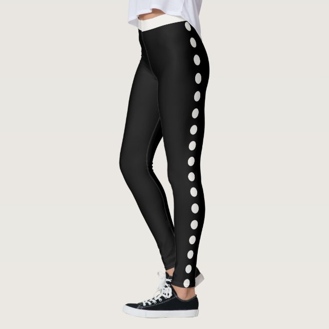 Personalized Cute Black Neutral Polka Dot Pattern Leggings (Left)