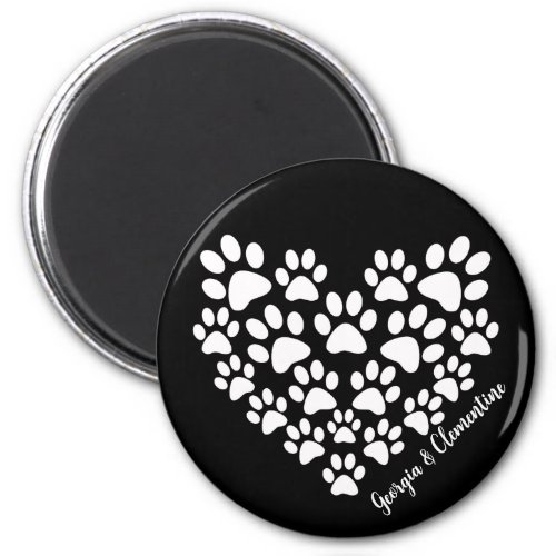 Personalized Cute Black White Paw Print Heart Magnet