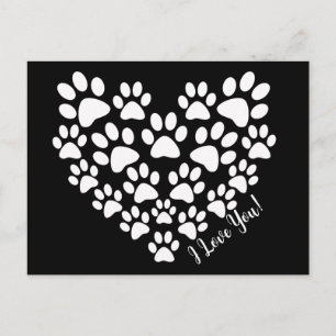 Personalized Cute Black White Paw Print Heart Postcard