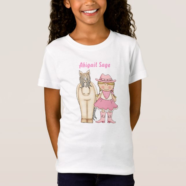 Personalized Cute Blond Cowgirl and Horse Western T-Shirt (Front)