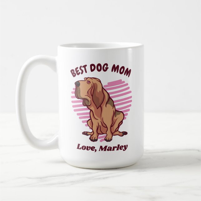 Personalized Cute Bloodhound Dog Mom Custom Name Coffee Mug (Left)