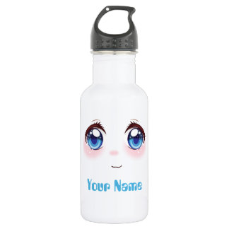 Personalized cute blue anime eyes stainless steel water bottle