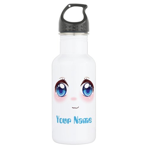 Personalized cute blue anime eyes  stainless steel water bottle