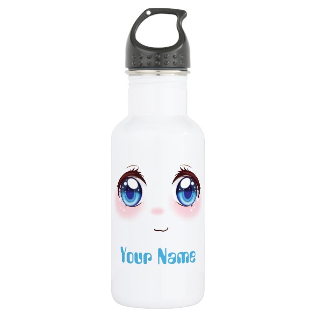 Personalized cute blue anime eyes  stainless steel water bottle (Front)