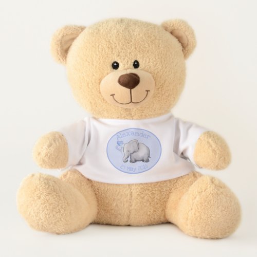 Personalized Cute Blue Baby Elephants Boy Nursery Teddy Bear